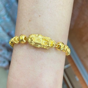 24K Solid Yellow Gold Men Dragon Bracelet 96.7 Grams – Royal