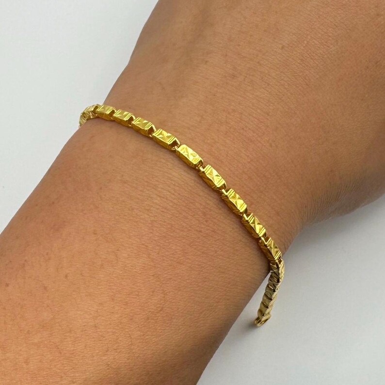 Vintage 24k Solid Gold Bar Bracelet, Genuine 9999 Pure Gold Rectangle