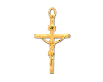 24k Solid Yellow Gold Cross Pendant, 999.9 Pure Gold Jesus Christ 3D Pendant for Necklace, 15.46 Grams