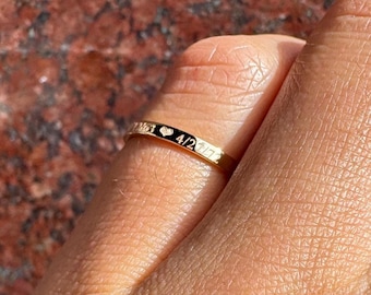 Personalized 18k Thin Band Ring, Engraved 18k Solid Yellow Gold Ring, 2mm Custom Gold Square Band, Stackable Wedding Band Ring