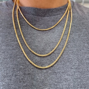 18k Solid Yellow Gold Franco Chain Necklace, 2.7MM Diamond Cut Franco Link in 18 Karat Real Gold, Shiny Sleek Durable, 20&quot; 22&quot; 24&quot; 26&quot;