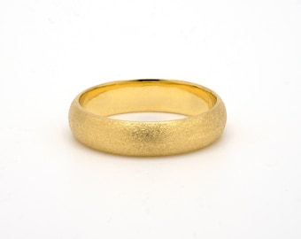 Alianza de boda de oro amarillo macizo de 24 k de 5 mm con acabado arenado para hombre y mujer en oro puro 999,9, 7,5 gramos, anillo con acabado satinado para él
