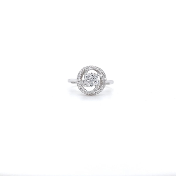 18k Solid White Gold Spiral Cluster Diamond Ring, 0.36CTW VS1 Natural Diamond 18k Gold Cluster Engagement Ring