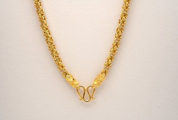 Pure 24k Solid Gold Dragon Necklace Twin Dragon Head Necklace in Real 999.9 Gold Unique Chain Link for Pendant 26 Inch Etsy