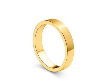 Banda plana de oro macizo de 24 k, anillo de boda plano de oro amarillo real de 24 k de 4 mm, anillo apilable de oro puro 999,9
