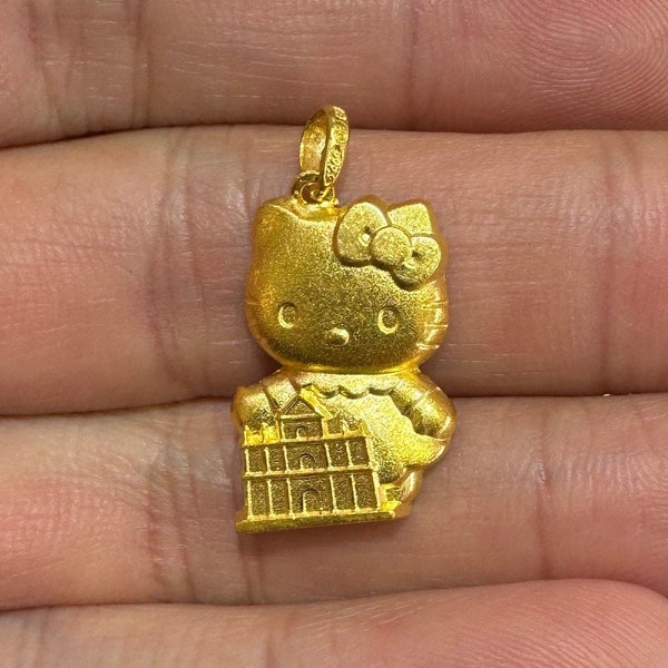 24k Solid Yellow Gold Cat Charm, Kitty Small Pendant in 999.9 Gold, Cute Pendant for Necklace, 3.28 Grams