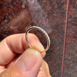 Half Eternity Diamond Wedding Band, 14k Solid Yellow Gold Stacking Ring, Genuine Lab Grown Diamond Micro Pave Ring