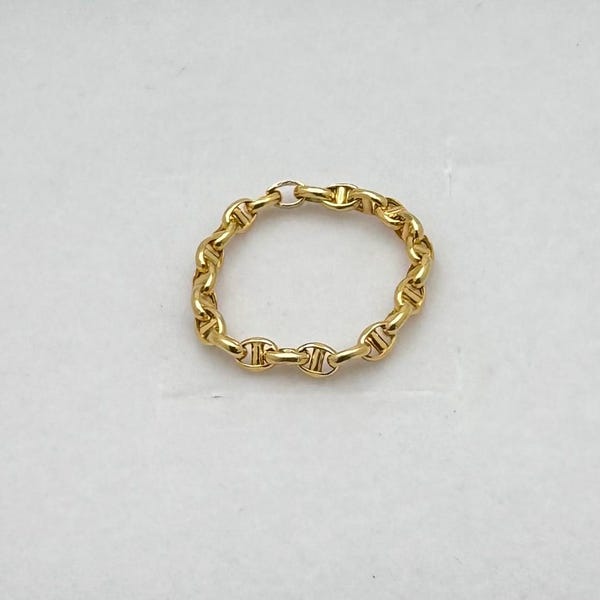 18k Solid Yellow Gold Mariner Chain Link Ring, Unisex 3MM Mariner Anchor Gold Chain Ring , 18k Real Gold Chain Ring Band