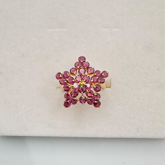 14k Solid Yellow Gold Star Ring with Natural Amet… - image 3