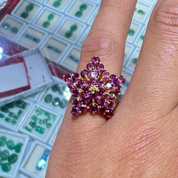 14k Solid Yellow Gold Star Ring with Natural Amet… - image 4