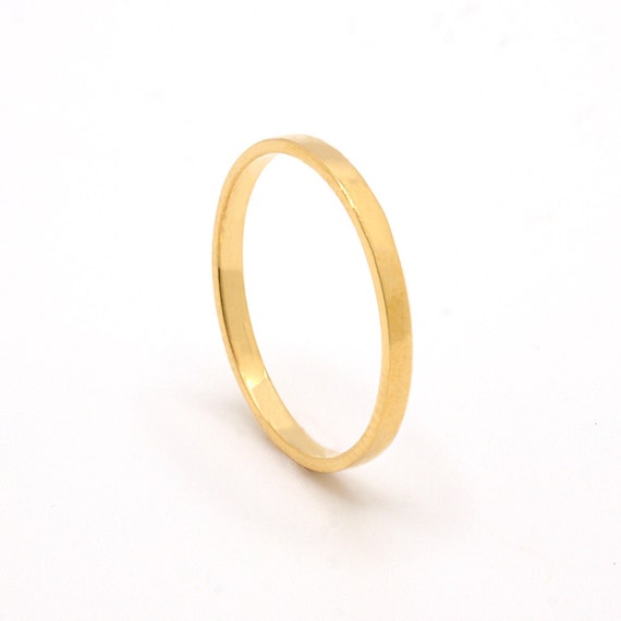 18k Solid Yellow Gold Band, 1.5MM Square Wedding Band, 18kt Real Gold Stacking Ring, Simple Minimalist Ring, High Polish or Matte Finish