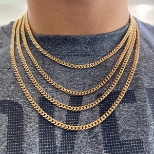 18k Solid Yellow Gold Cuban Curb Chain, 18k Real Gold Cuban Link Necklace, 4.3mm Chain, 18” 24”