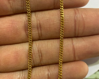 18k Solid Yellow Gold Curb Chain, 2MM Real Gold Curb Necklace, 14.25 Inch 3.10 Grams, Women