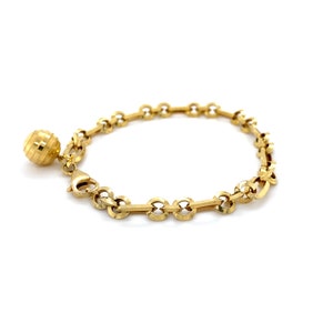 18k Solid Yellow Gold Gold Oval and Round Chain Bracelet, Chain Link Charm Bracelet in 18k Gold, 7.5 Inch