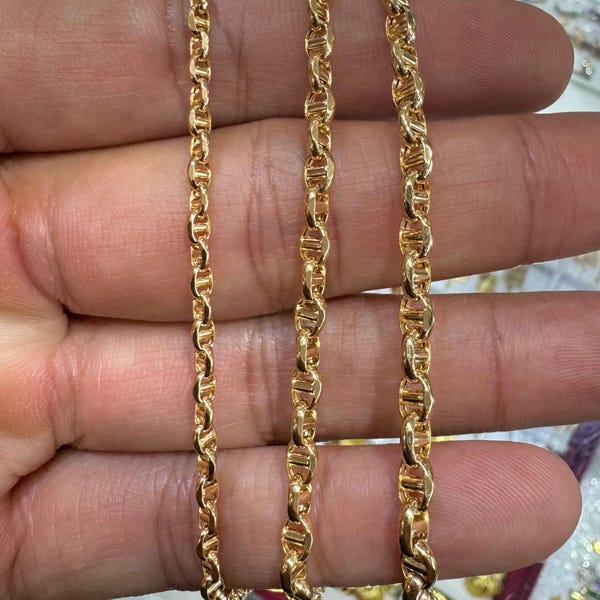 18k Solid Gold Mariner Kettenglied, 3mm 4mm 4,4mm Mariner Anchor Goldkette in echtem 18kt Gold, alltäglicher halbhohler Schmuck