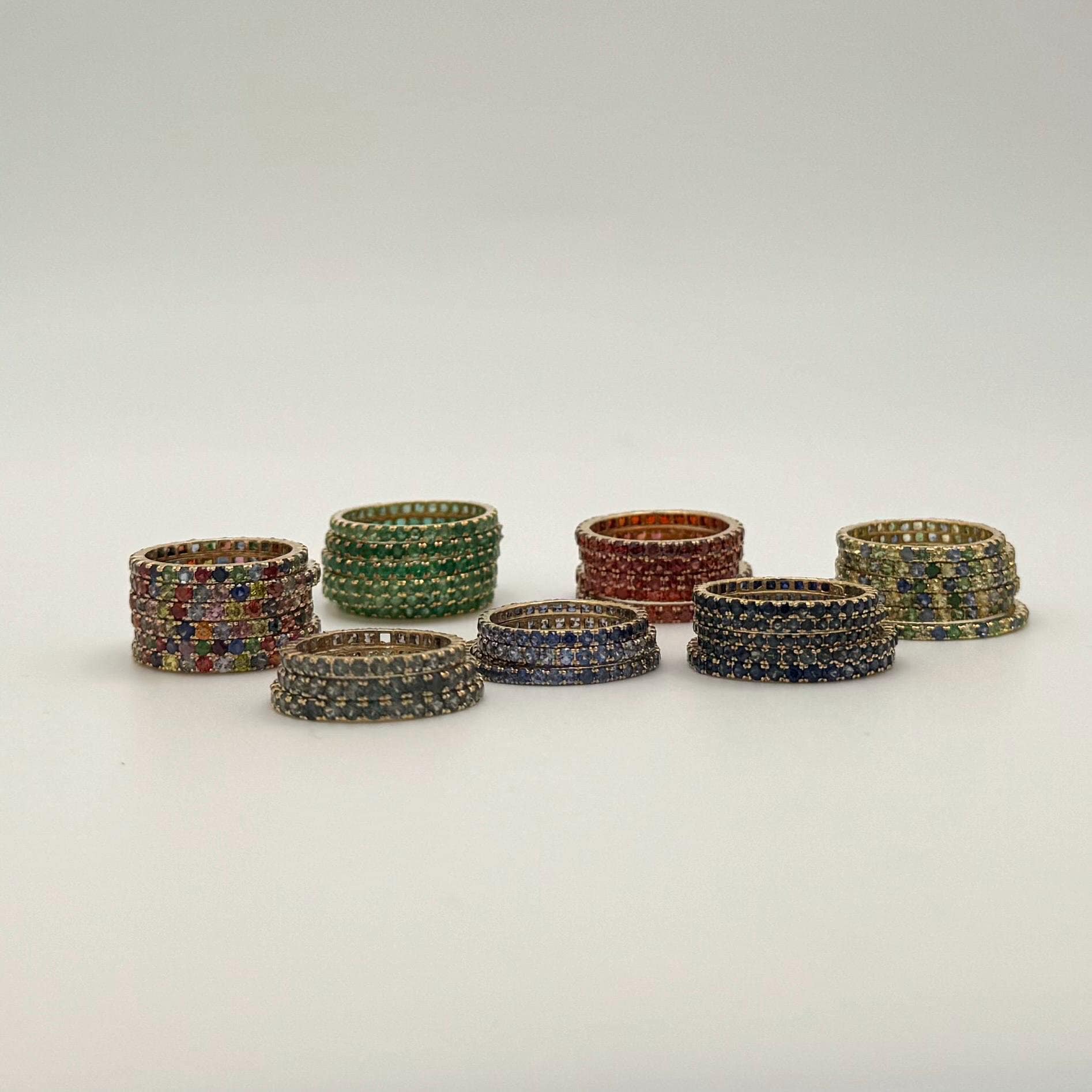 14k Solid Gold Thin Eternity Rings, Natural Gemstones Stackable Band, 14kt Yellow Gold Full Eternity Band, 1.6mm - 1.8mm Infinity Ring