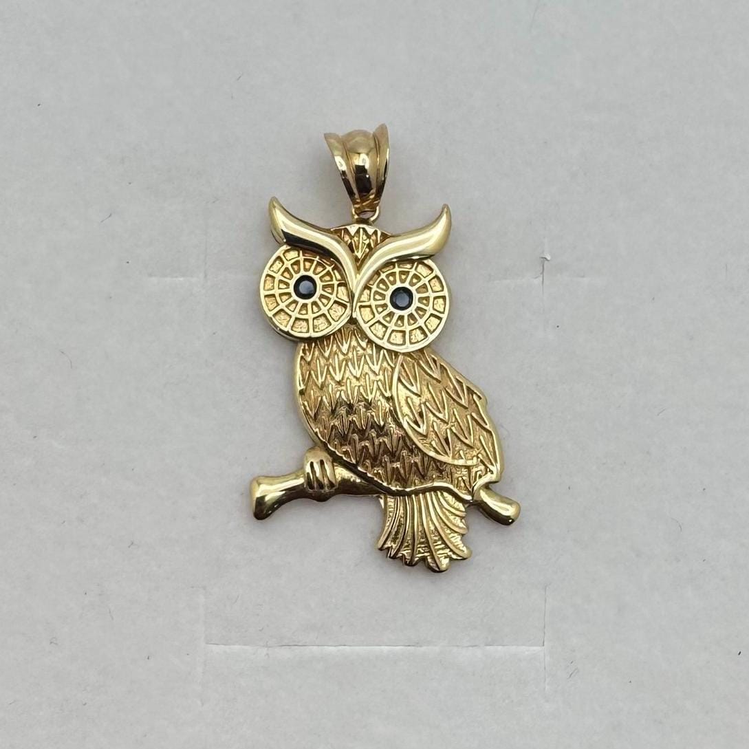 Pre Owned 18k Solid Gold Owl Pendant, Patterned Texture Owl Charm, Bird Pendant in 18k Real Gold, Me