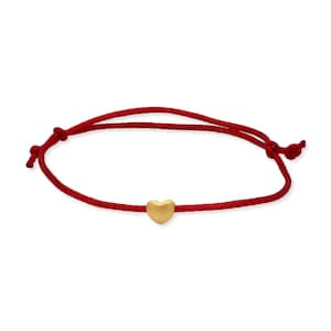24k Solid Gold Heart Bracelet, 999.9 Pure Gold Heart Charm, Red or Black Cord, 0.30 Grams, Minimalist Jewelry, Gift for Her