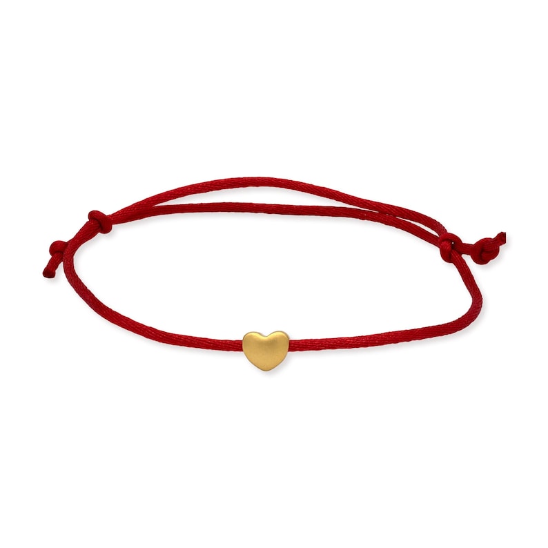 Pulseira de coração em ouro maciço 24k, pingente de coração em ouro puro 999,9, cordão vermelho ou preto, 0,30 gramas, joia minimalista, presente para ela. imagem 1