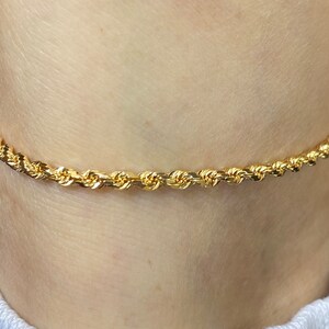 18k Solid Yellow Gold Rope Anklet, Rope Chain Anklet 18kt Gold, Medium Size Anklet 9.5-10 Inch, 3mm Anklets