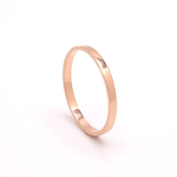 18k Solid Rose Gold Band, 1.5MM Square Wedding Band, 18kt Real Gold Stacking Ring, Simple Minimalist Ring, High Polish or Matte Finish