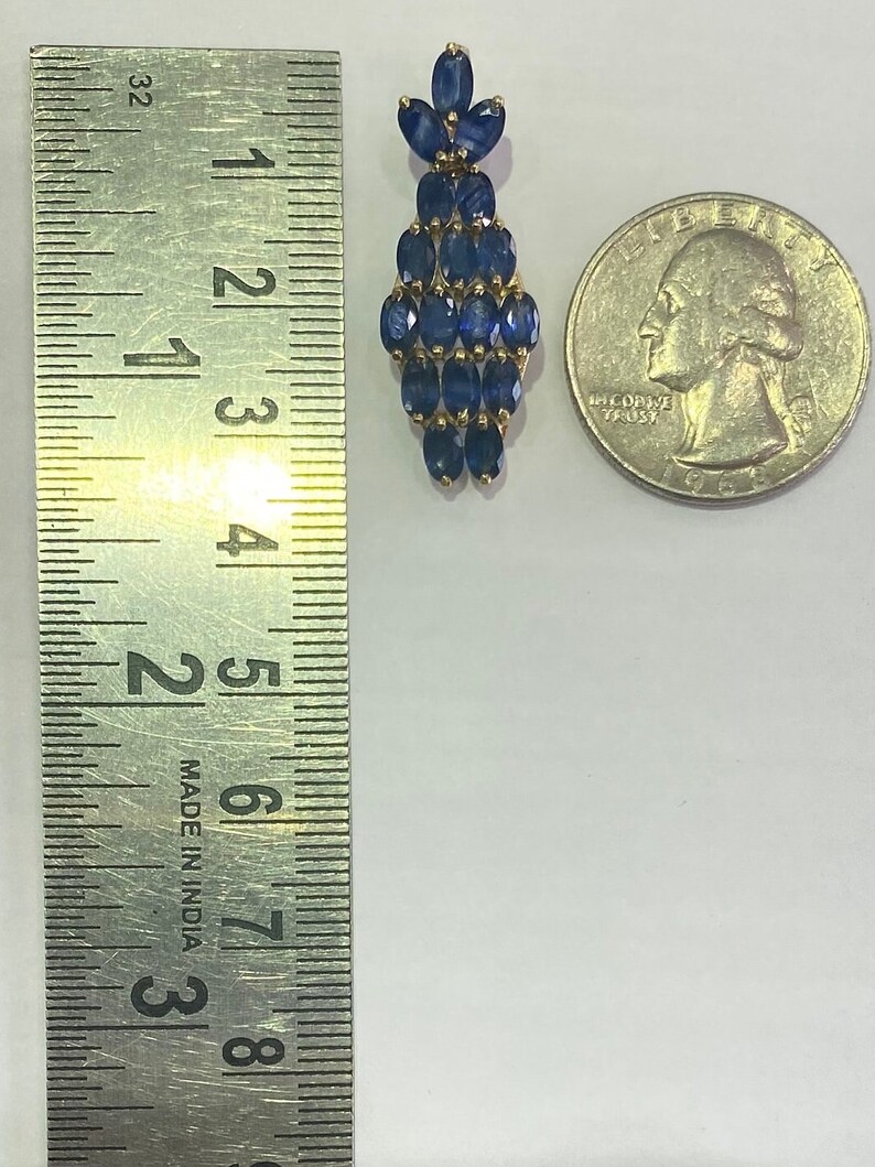 Cluster Ruller 14k Solid Yellow Gold Diamond Shape Sapphire Pendant, Cluster Sapphire ...