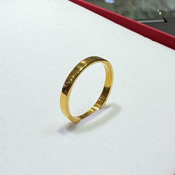 24k Solid Gold Flat Band, 2.5mm Real 24k Yellow Gold Flat Wedding Ring, 999.9 Pure Gold Stackable Ring