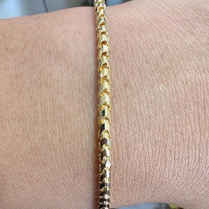 18k Solid Yellow Gold Franco Link Bracelet, 3MM Men Franco Chain Bracelet in 18k Real Gold, Gift for Him