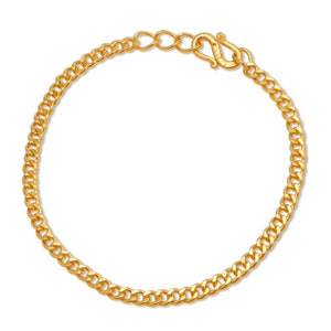 24k Solid Yellow Gold Cuban Link Bracelet, 999.9 Pure Gold Chain Bracelet, Unisex Genuine Gold Bracelet 3.2MM