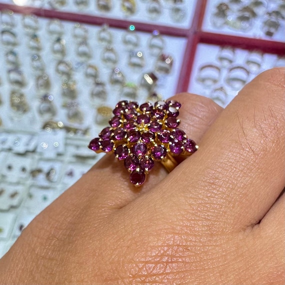 14k Solid Yellow Gold Star Ring with Natural Amet… - image 2