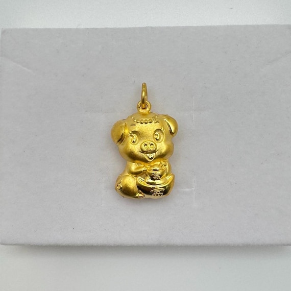 24k Solid Yellow Gold Cute Pig Pendant, Pure Gold 3D Dragon