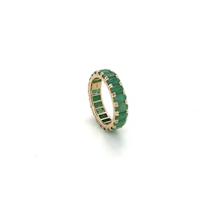 14k Solid Yellow Gold Emerald Eternity Band, 5MM Natural Emerald Eternity Ring in 14k Gold, Thick Stackable Infinity Ring, May Birthstone