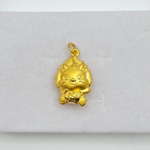 24k Solid Yellow Gold Cute Dragon Pendant, 999.9 Pure Gold 3D Dragon Charm for Necklace, Smiling Dragon with Koi Fish, 3.75 Grams