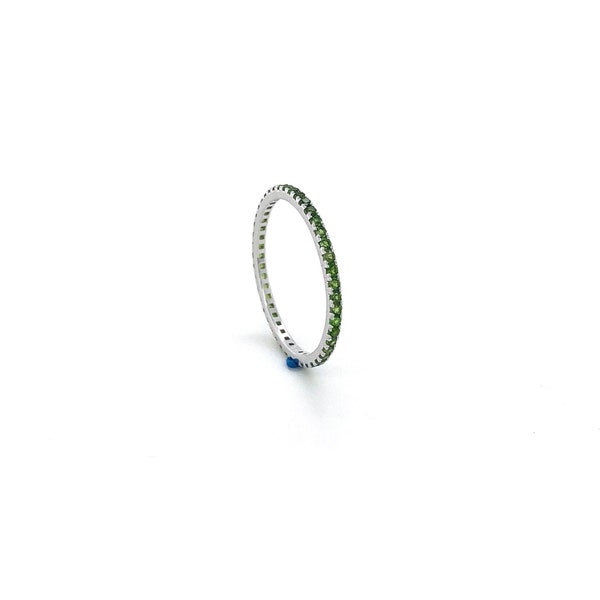 Bande plaquée or péridot naturel éternité, bague infini en argent sterling de 1,5 mm, alliance faite à la main et bague empilable 925