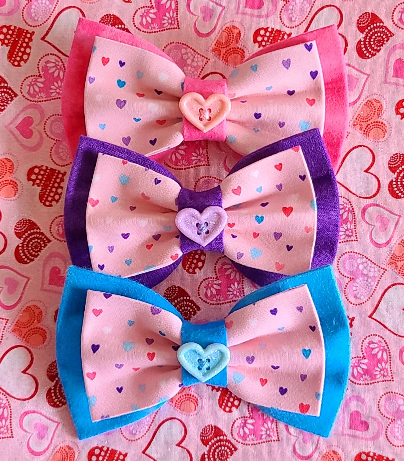 Doppelte rosa Herzen Hund Fliege mit Knopf Etsy