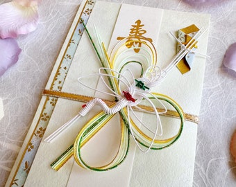 Busta decorativa per matrimonio tradizionale giapponese con carta Washi verde chiaro con gru bianca