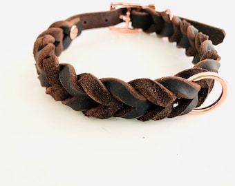 VANCOUVER collar in leather braided chocolate I rose