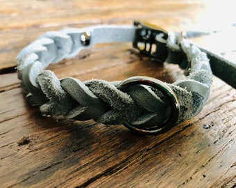 MANHATTAN leather collar braided grey I anthracite