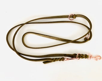 JERASH 3-way adjustable leash made of grease leather, approx. 2 meters Oliv I Rosé