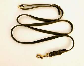 SIENA leash made of grease leather approx. 1.50 meters with wrist strap olive I gold