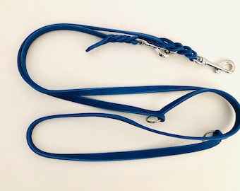 GENEVA 3-way adjustable leash made of grease leather, approx. 2 meters Blue I Silver