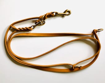 SAVANNAH 3-way adjustable leash made of greased leather Cognac I Gold