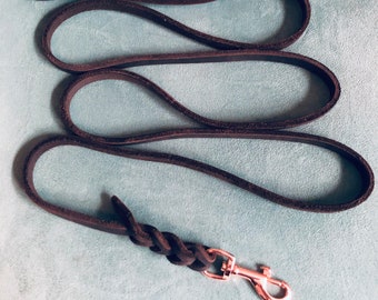 VANCOUVER grease leather leash approx. 1.50 meters with wrist strap Chocolate I Rosé