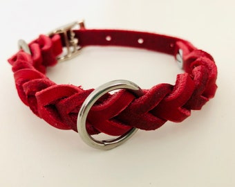 PARIS Collar in leather braided Red I Silver