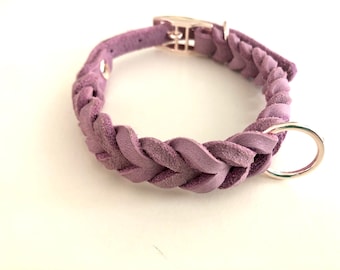 TOULOUSE Collar in leather braided lilac I champagne