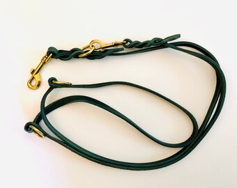 PETERSBURG 3-way adjustable leash made of grease leather approx. 2 meters moss I gold