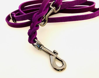 TULUM 3-way adjustable leather leash violet I anthracite