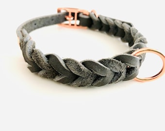 MILAN Collar in leather braided Grey I Rosé