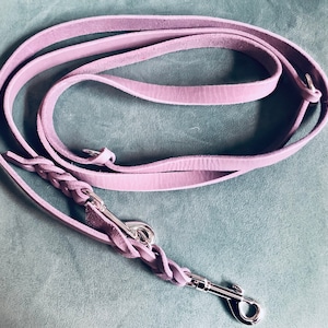 TOULOUSE 3-way adjustable leash made of grease leather, approx. 2 meters lilac I champagne