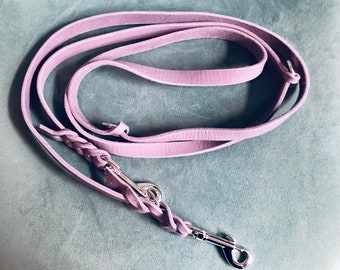 TOULOUSE 3-way adjustable leash made of grease leather, approx. 2 meters lilac I champagne